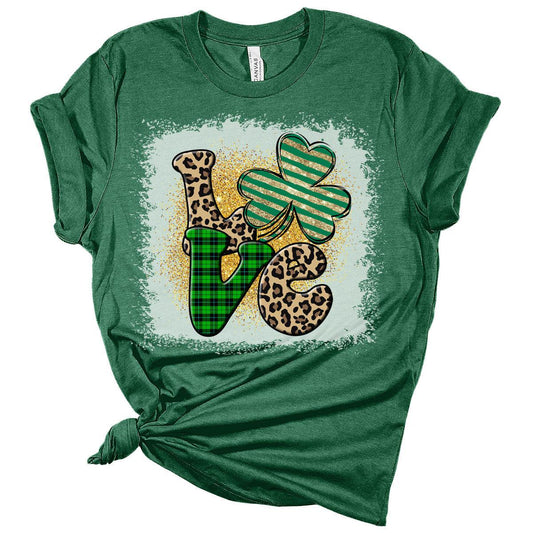 Love Lucky Clover Letters St Patricks Day Shirt Bella Irish Graphic Print Shirts for Women