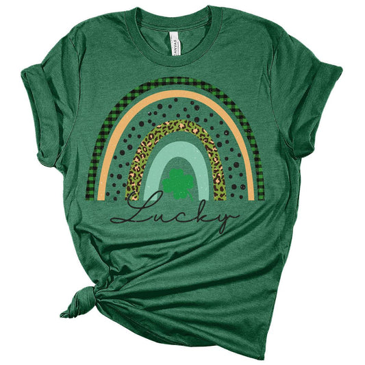 Lucky Shamrock Rainbow St Patricks Day Shirt Bella Irish Graphic Print Shirts for Women