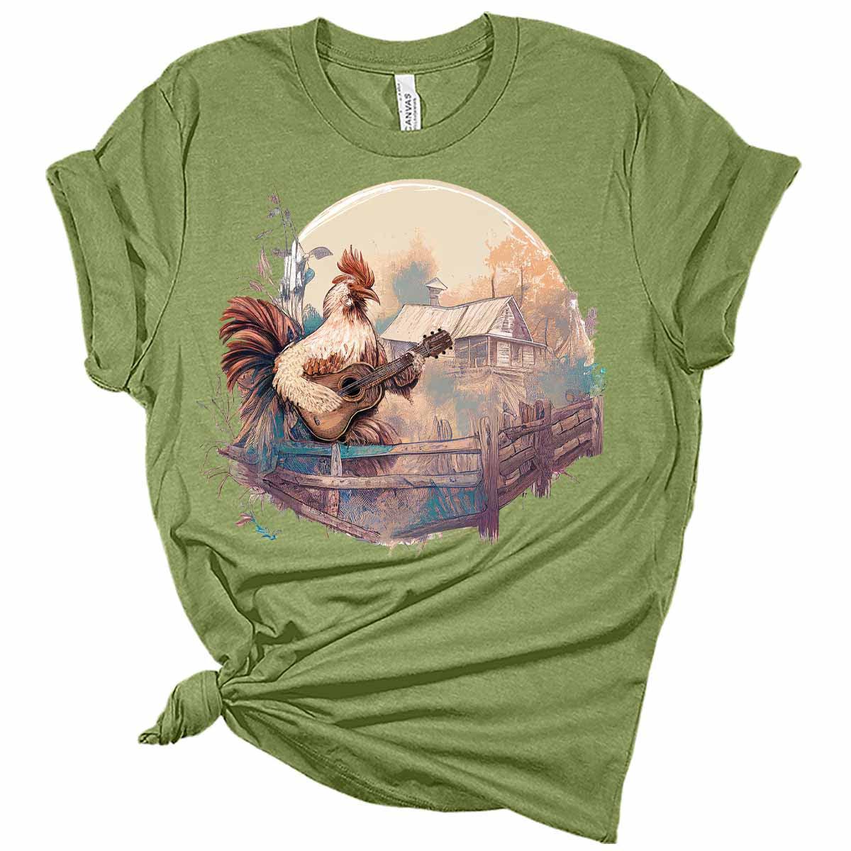 Rooster Playing Guitar Cottagecore T-Shirt
