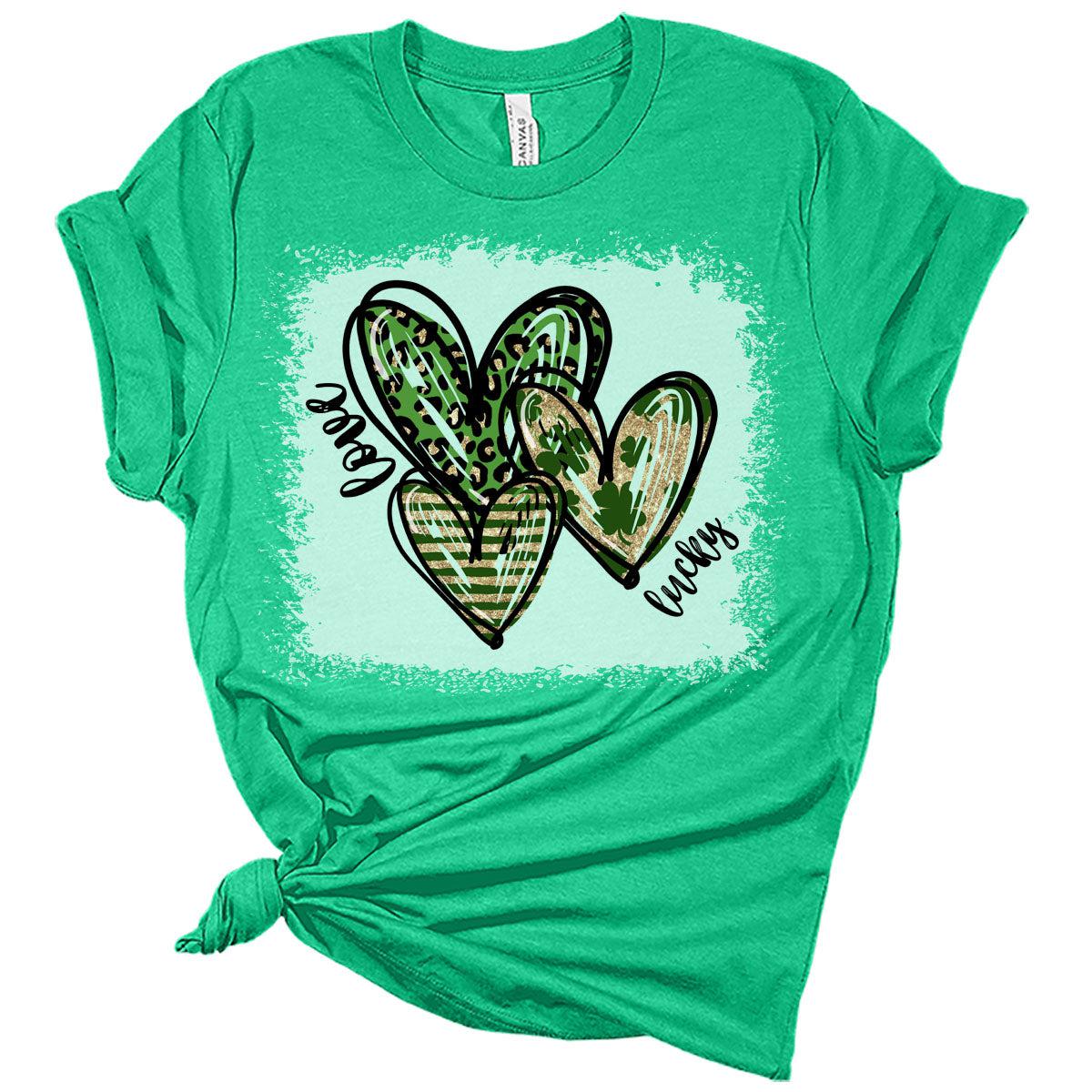 Lucky Love Hearts St Patricks Day Shirt Bella Irish Graphic Print Shirts for Women