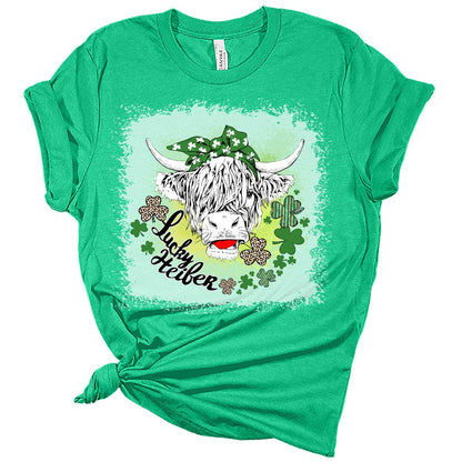 One Lucky Heifer St Patricks Day Shirt Bella Irish Graphic Print Shirts for Women