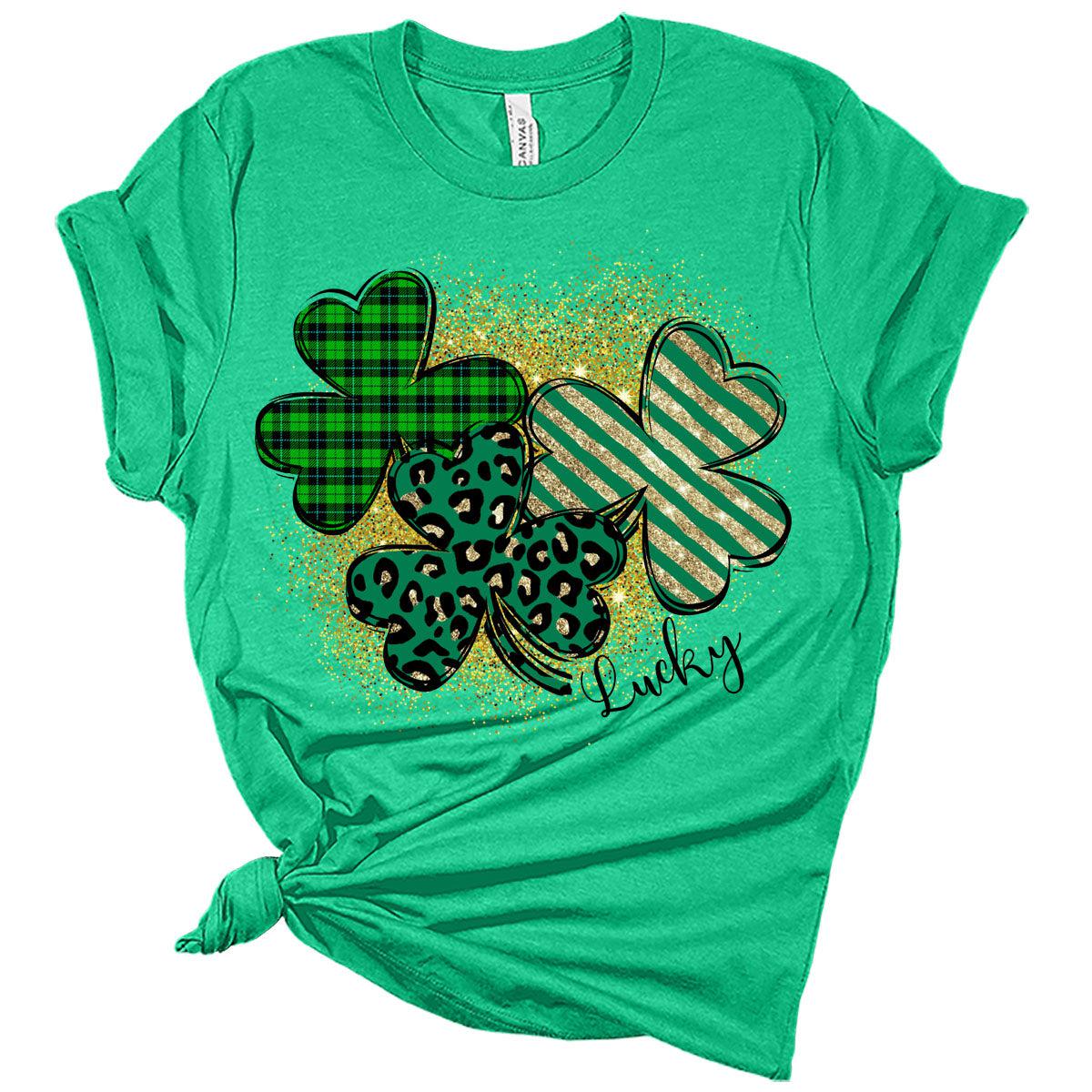 Lucky Shamrocks St Patricks Day Shirt Bella Irish Graphic Print Shirts For Women