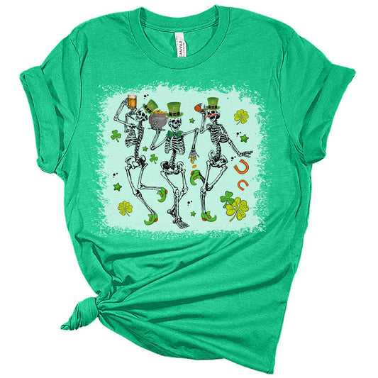 Lucky Dancing Skeletons St Patricks Day Shirt Bella Irish Graphic Print Shirts for Women