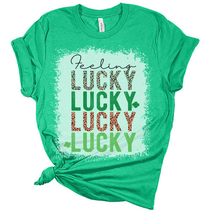 Feeling Lucky T-Shirt St Patricks Day Shirt Bella Irish Graphic Print Shirts for Women