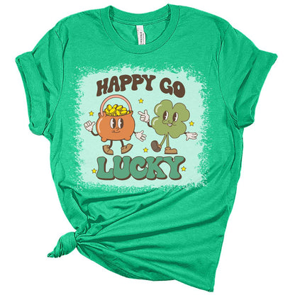 Happy Go Lucky Vintage St Patricks Day Shirt Bella Irish Graphic Print Shirts for Women