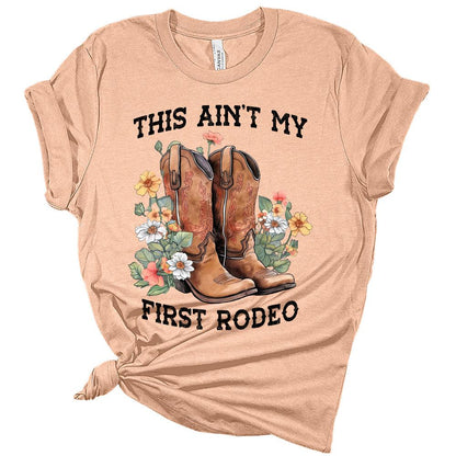 Ain't My First Rodeo Floral Boots Shirt Cute Country Short Sleeve Tops Cowgirl Graphic Tees Western Shirts for Women