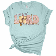 Womens Trust in The Lord with All Your Heart T-Shirt Cute Christian Shirt Casual Graphic Tee Short Sleeve Top