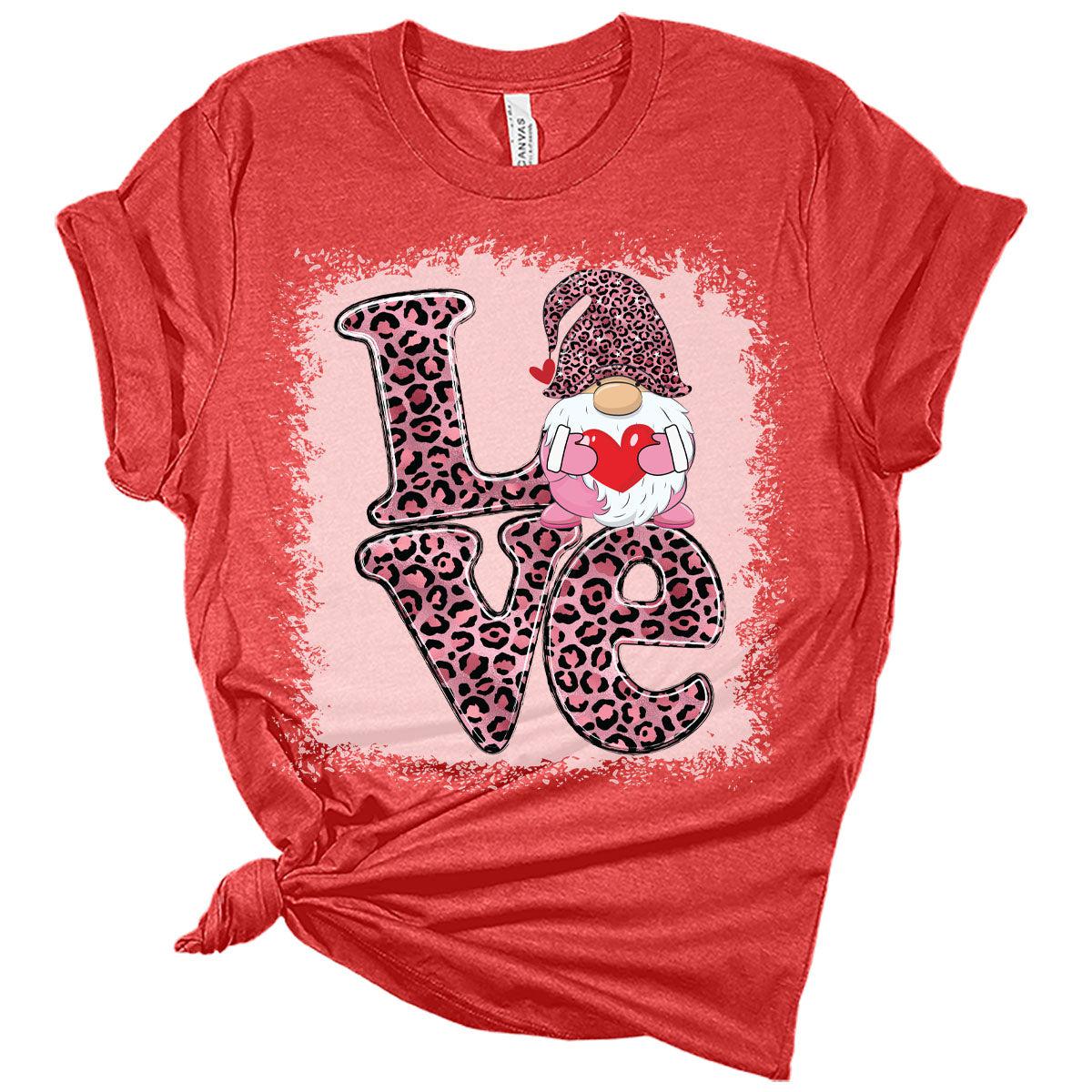 Love Gnome Leopard Valentines Shirts for Women Bella Graphic Tee