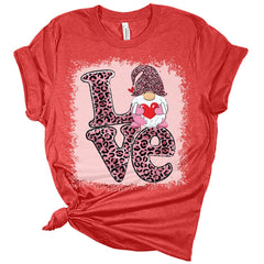 Love Gnome Pink Leopard Valentines Day Shirt Bella Graphic Print Shirts For Women