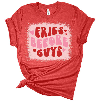 Fries Before Guys Retro Valentines Day Shirt Bella Graphic Print Shirts For Women