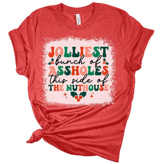 Jolliest Bunch of Acorns Christmas Shirts for Women Graphic Bleach Print T-Shirt