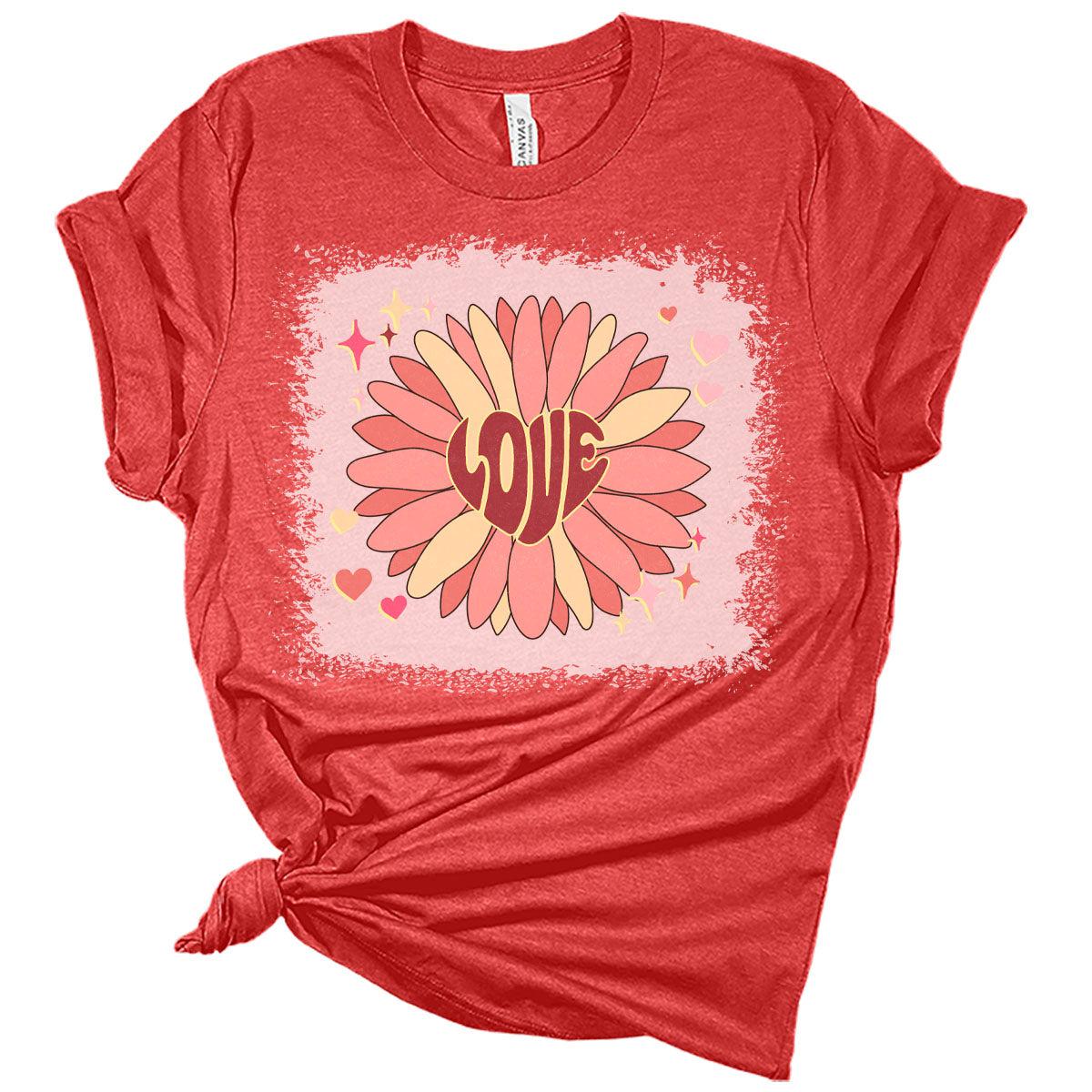 Love Flower Retro Valentines Shirts for Women Bella Graphic Tee