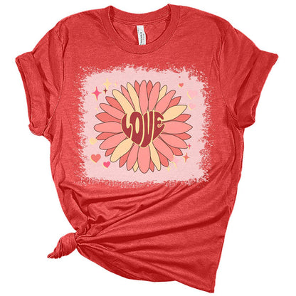 Love Flower Retro Valentines Shirts for Women Bella Graphic Tee