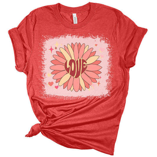 Love Flower Retro Valentines Shirts for Women Bella Graphic Tee