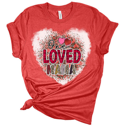 One Loved Mama Heart Leopard Valentines Shirts for Women Bella Graphic Tee