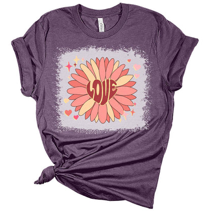 Love Flower Retro Valentines Shirts for Women Bella Graphic Tee