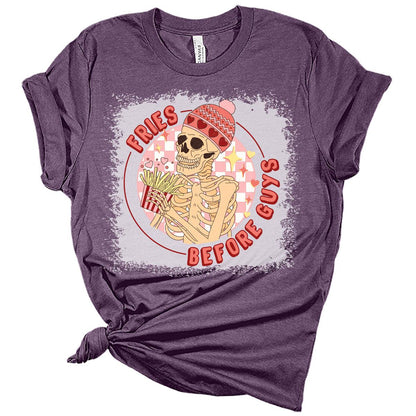 Fries Before Guys Skeleton Valentines Day Shirt Bella Graphic Print Shirts For Women