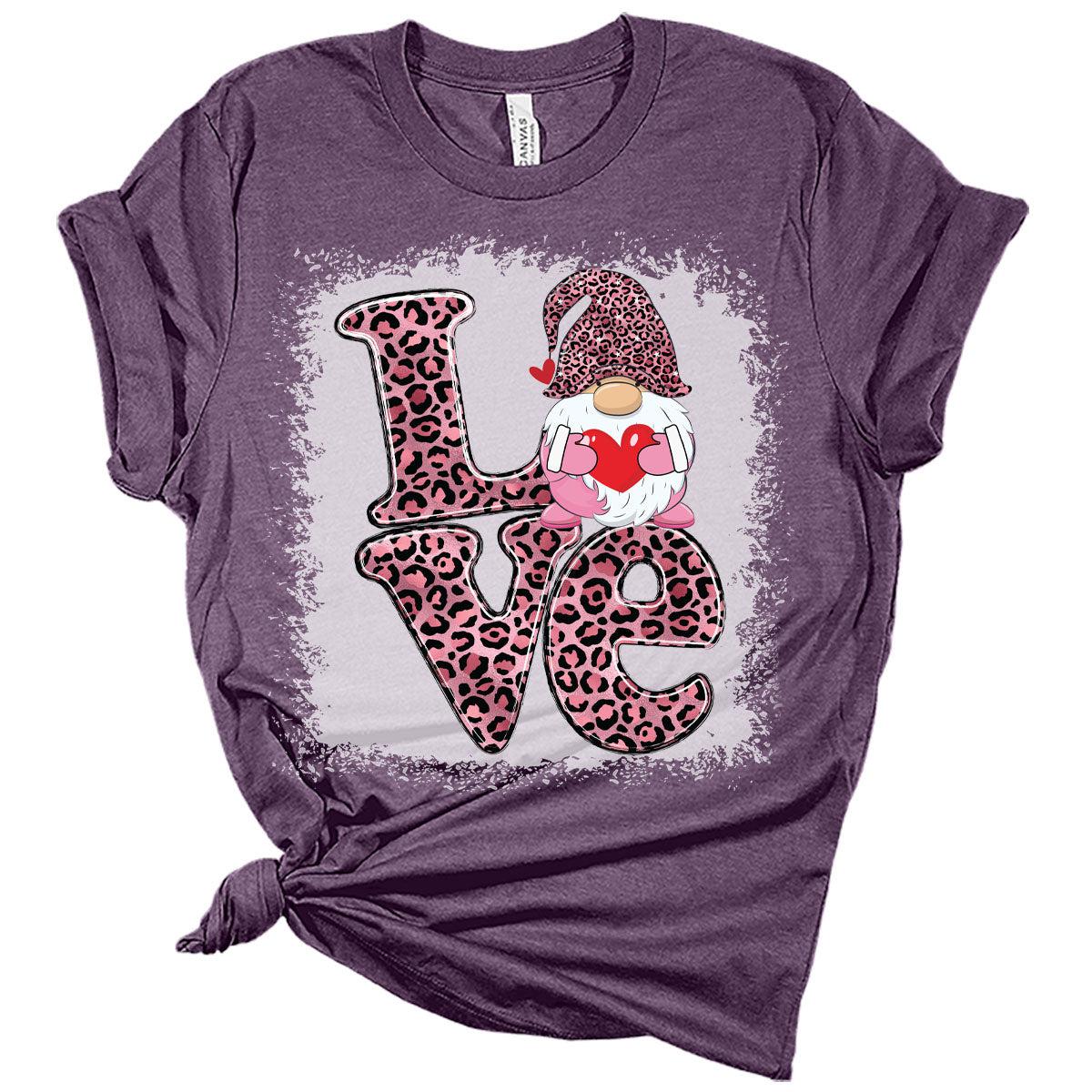 Love Gnome Leopard Valentines Shirts for Women Bella Graphic Tee