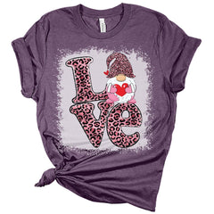 Love Gnome Pink Leopard Valentines Day Shirt Bella Graphic Print Shirts For Women