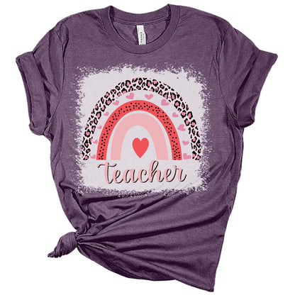 Teacher Leopard Rainbow Teacher Valentines Day Shirt Bella Graphic Tees for Women