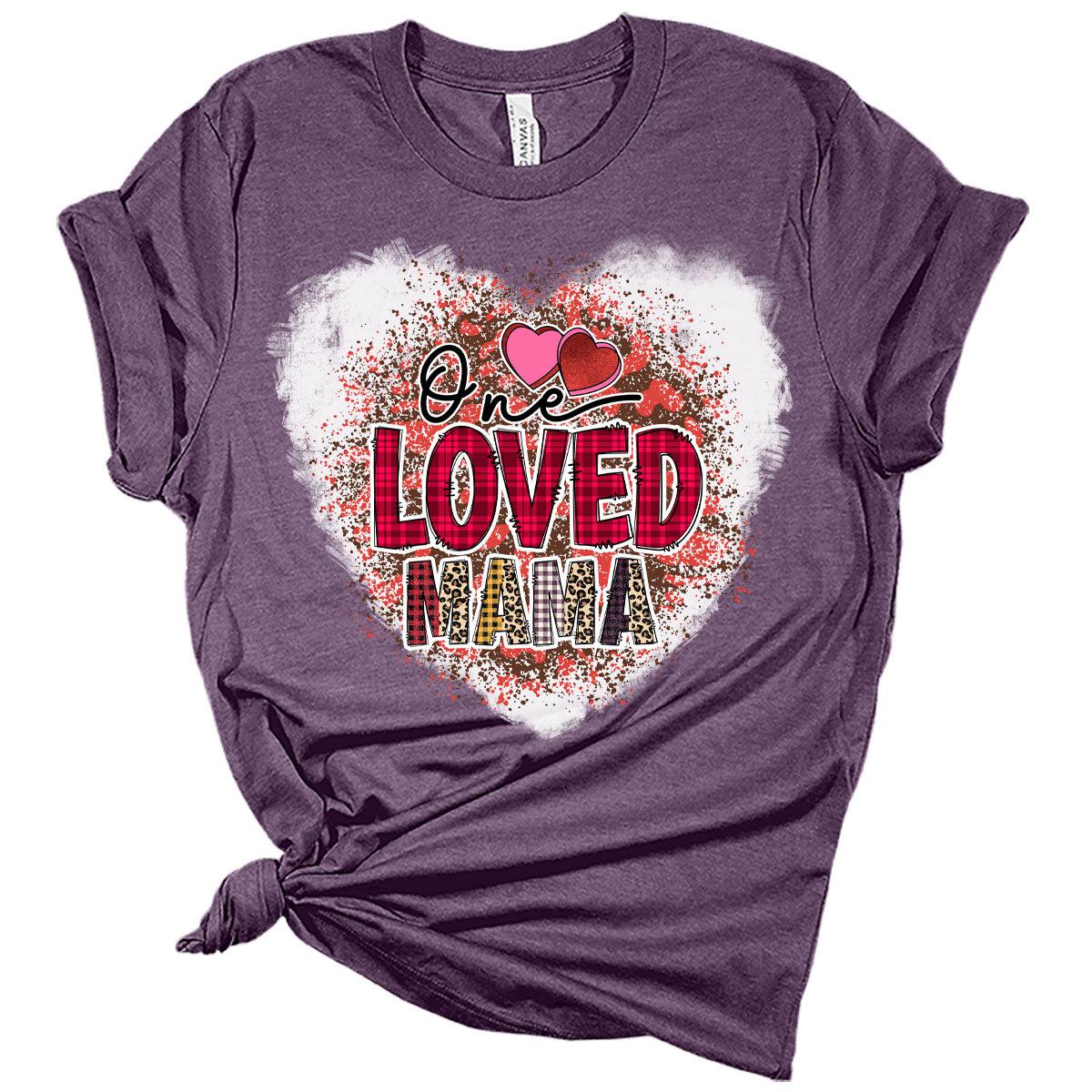 One Loved Mama Heart Leopard Valentines Shirts for Women Bella Graphic Tee