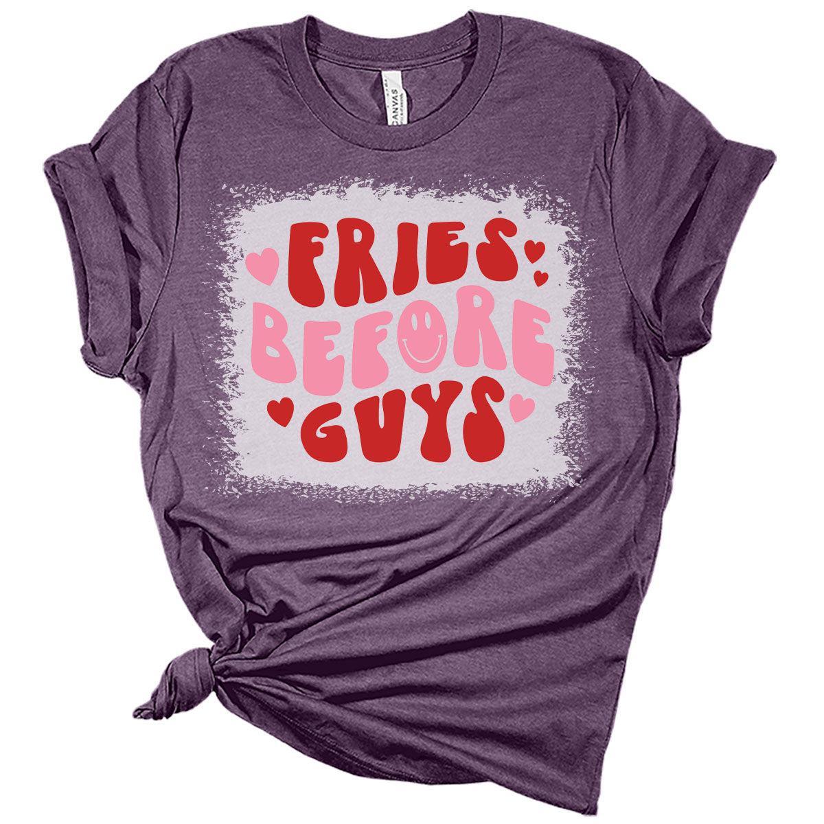 Fries Before Guys Retro Valentines Day Shirt Bella Graphic Print Shirts For Women