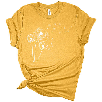 Women's Dandelion Shirts Trendy Summer Graphic Tees Short Sleeve Casual Plus Size Tops For Women