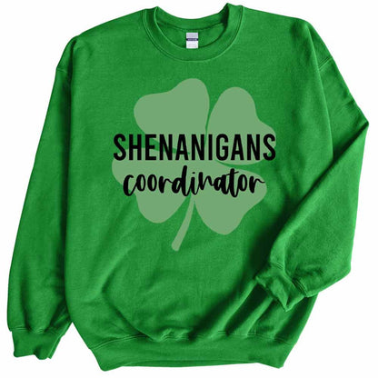 Womens Shenanigans Coordinator Sweatshirt St Patricks Day Crewneck Cute Long Sleeve Top Casual Graphic Pullover