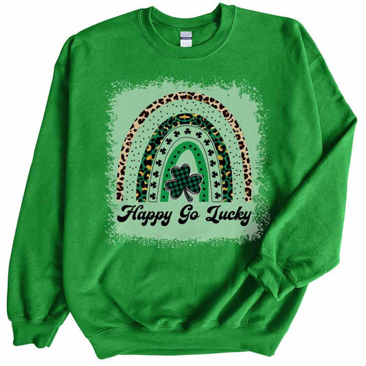 Womens Happy Go Lucky Sweatshirt St Patricks Day Crewneck Cute Long Sleeve Top Casual Graphic Pullover