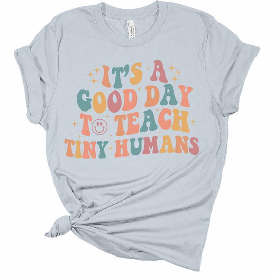 Womens It's A Good Day to Teach Tiny Humans Retro T-Shirt Cute Teacher Shirt Vintage Graphic Tee Short Sleeve Top