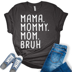 Mama Mommy Mom Bruh Shirt Graphic Print Text Mom T-Shirts for Women Funny Mama Top