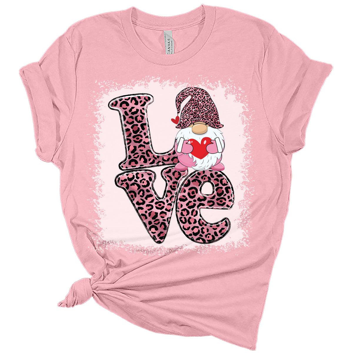 Love Gnome Leopard Valentines Shirts for Women Bella Graphic Tee