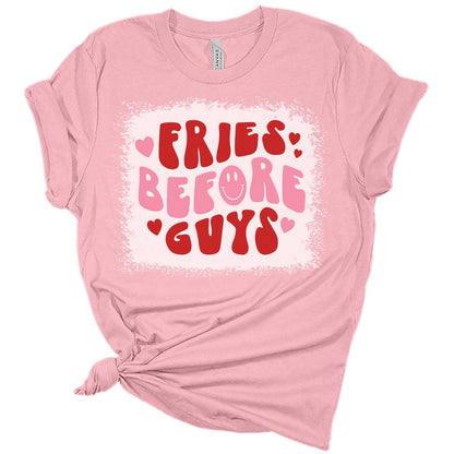 Fries Before Guys Retro Valentines Day Shirt Bella Graphic Print Shirts For Women