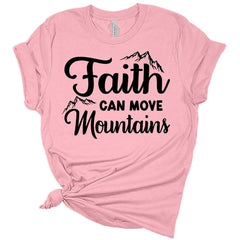 Womens Christian Shirt Faith Can Move Mountains T-Shirt Cute Graphic Tee Casual Short Sleeve Top