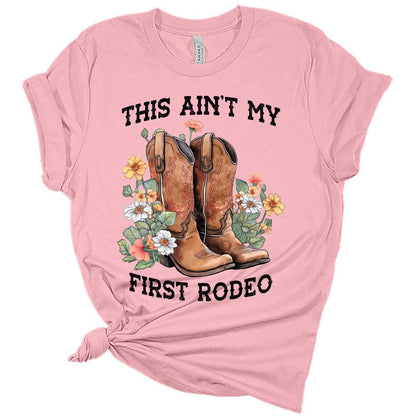 Ain't My First Rodeo Floral Boots Shirt Cute Country Short Sleeve Tops Cowgirl Graphic Tees Western Shirts for Women