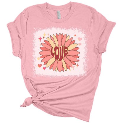 Love Flower Retro Valentines Shirts for Women Bella Graphic Tee