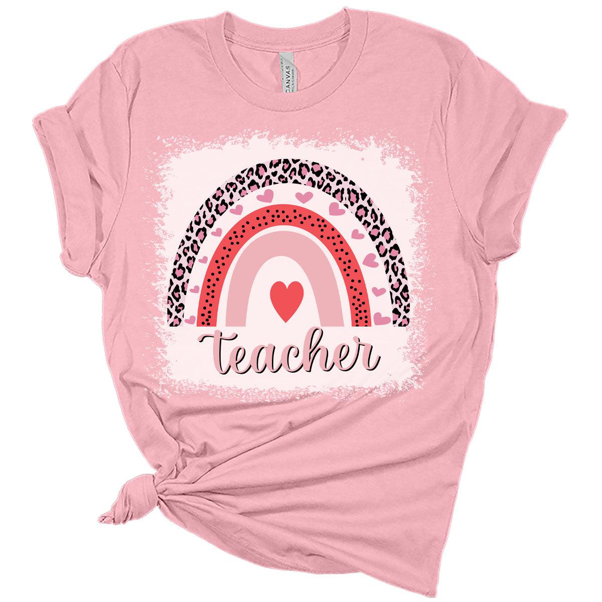 Teacher Leopard Rainbow Teacher Valentines Day Shirt Bella Graphic Tees for Women