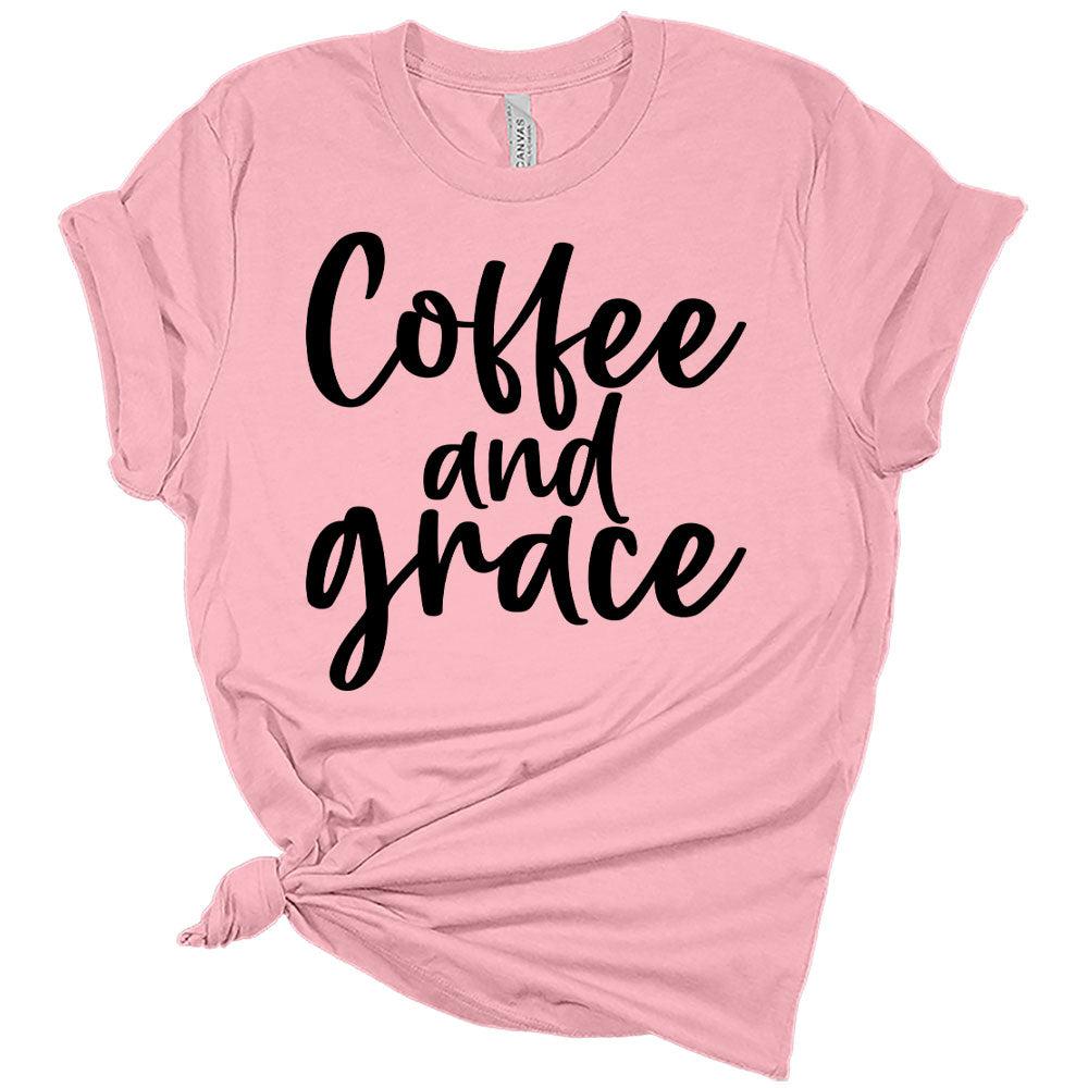 Womens Christian Shirt Coffee and Grace T-Shirt Cute Graphic Tee Casual Short Sleeve Top