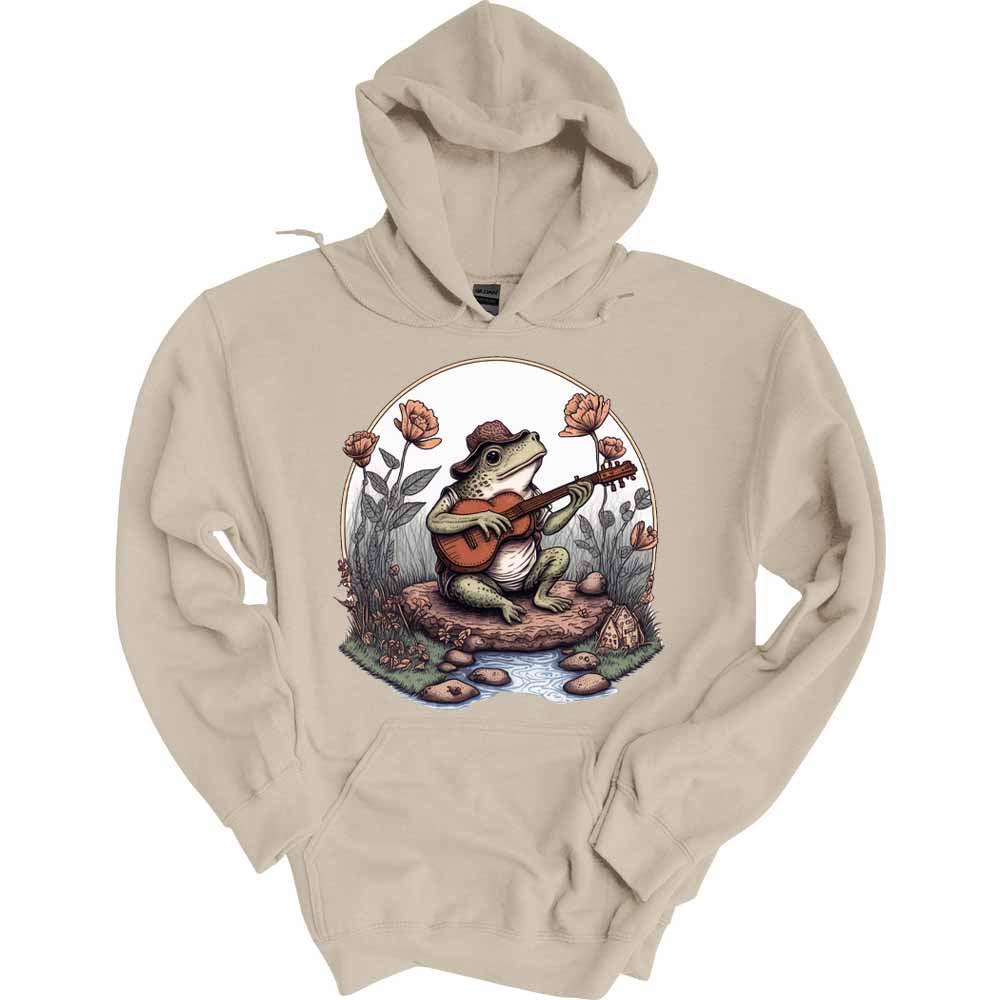 Frog Playing Guitar On A Rock Cottagecore Aesthetic Graphic Hoodies