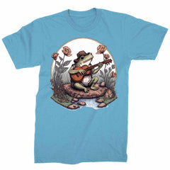Mens Cottagecore Shirt Frog Playing Guitar On A Rock T-Shirt Aesthetic Short Sleeve Graphic Tee
