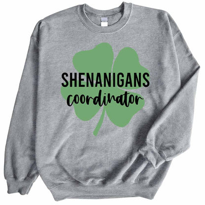 Womens Shenanigans Coordinator Sweatshirt St Patricks Day Crewneck Cute Long Sleeve Top Casual Graphic Pullover