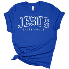 Jesus Saves Souls White College Print Women's Christian Graphic Tee