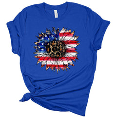 Leopard Print American Flag Sunflower Women's 4th Of July Graphic Tee