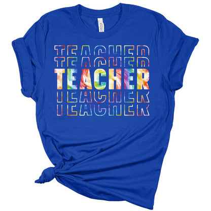 Womens Teacher Shirt Cute Teacher Tie Dye Letter Print Casual Graphic Tee Short Sleeve Top