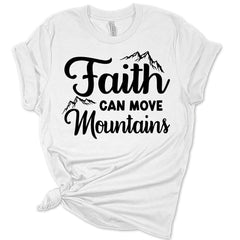 Womens Christian Shirt Faith Can Move Mountains T-Shirt Cute Graphic Tee Casual Short Sleeve Top
