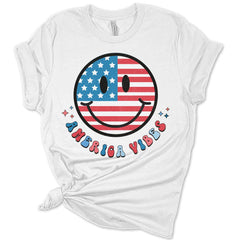 American Vibes Smiley Face Women's 4th Of July Retro Graphic Tee