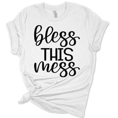 Womens Christian Shirt Bless This Mess T-Shirt Cute Graphic Tee Casual Short Sleeve Top