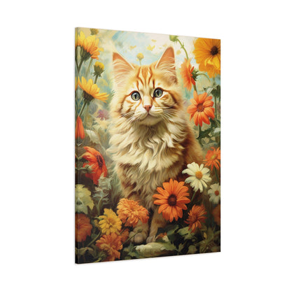 Kitten Floral Orange Cream Stretched Canvas Print 1.25" Thick