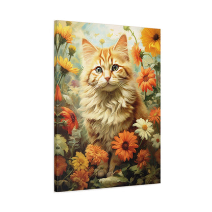 Kitten Floral Orange Cream Stretched Canvas Print 1.25" Thick