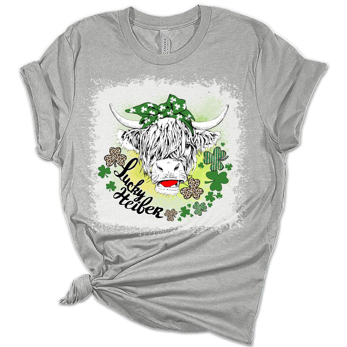 One Lucky Heifer St Patricks Day Shirt Bella Irish Graphic Print Shirts for Women